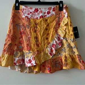 Forever 21 Yellow & Orange Floral Patchwork Ruffle Skirt